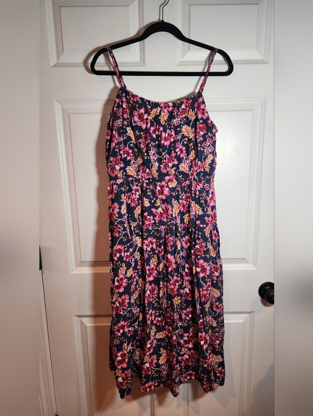 Old Navy Navy Floral Spaghetti Strap Sundress - Pink & Orange Flowers Linen